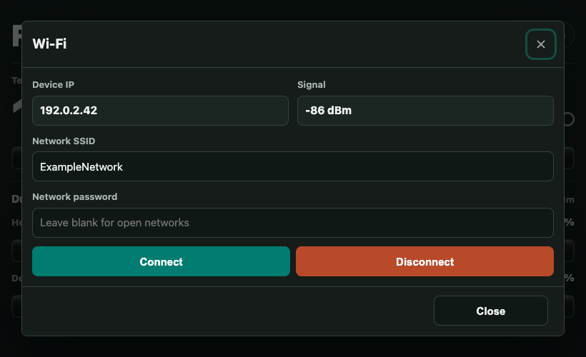 FridgeCure Wi-Fi settings